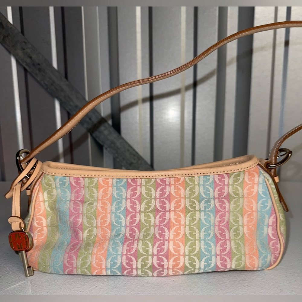 Y2K Fossil pastel striped fabric mini shoulder bag